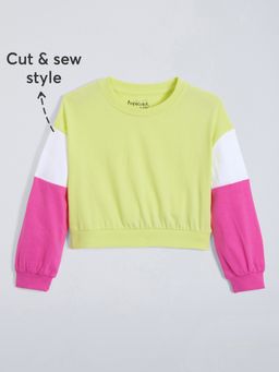 Hopscotch - Multi-Color Colorblock Cotton Oversized Sweatshirt