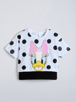 Hopscotch - White Daisy Polka Dot Sequined T-shirt and Inner