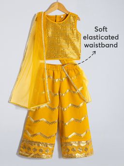 Hopscotch - Yellow Embellished Blouse and Palazzo with Dupatta