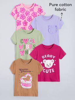 Hopscotch - Multi-Color Floral Cotton T-shirts (Pack of 5)