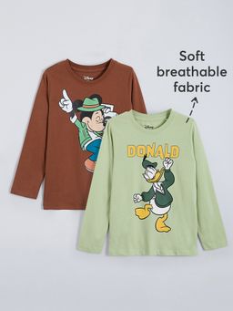 Hopscotch - Multi-Color Goofy Donald and Mickey Cotton T-shirts (Pack of 2)