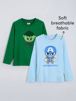 Hopscotch - Multi-Color Chibi Hulk and Captain America Cotton T-shirts (Pack of 2)