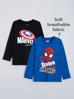 Hopscotch - Multi-Color Web Slinger and Captain Shield Cotton T-shirts (Pack of 2)