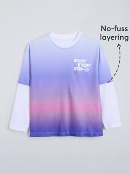 Hopscotch - Blue Ombre Dyed Relaxed Fit Cotton T-shirt