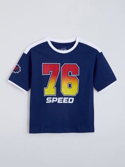 Hopscotch - Blue Numeric Relaxed Fit Cotton T-shirt