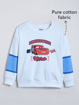 Hopscotch - White Lightning McQueen Relaxed Fit Cotton Sweatshirt