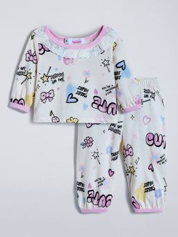 Hopscotch - White Text Schiffli T-shirt and Pyjama