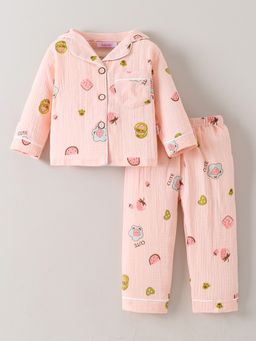 Hopscotch - Peach Printed Shirt and Pyjama