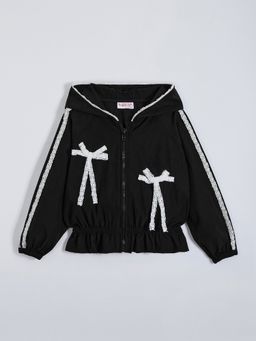 Hopscotch - Black Bow Applique Elasticated Hoodie