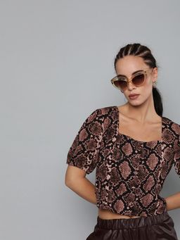 Carlton London - Women Casual Pink & Black Snake Print Top