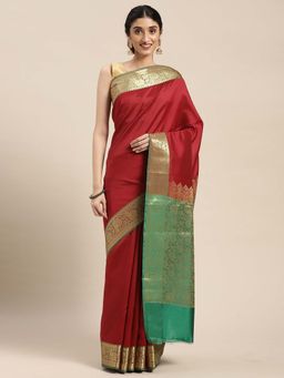 Banarasi Silk Works - Maroon Valkalam Katan Silk Anchal Saree with Unstitched Blouse