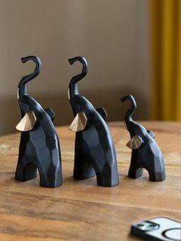 ExclusiveLane - Geometric Elephant Decorative Showpiece Statue (Set of 3, Resin)