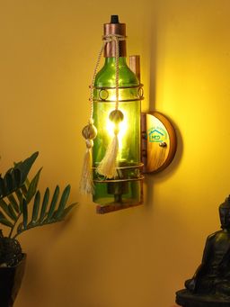 MFD HOME FURNISHING - Antique Finish Indoor Vintage Wall Sconce Industrial Lamp Fixture Green Glass