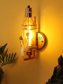 MFD HOME FURNISHING - Antique Finish Indoor Vintage Wall Sconce Industrial Lamp Fixture Yellow Glass