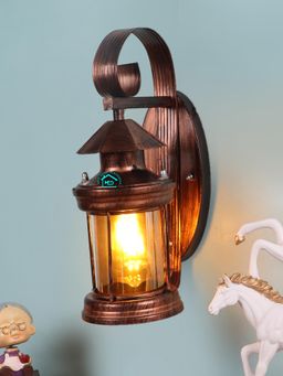 MFD HOME FURNISHING - Copper Lantern Decorative Wall Lamp Metal And Glass