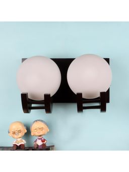 MFD HOME FURNISHING - Wooden Double Fixture Glass Globe Shape Doom Wall Lamp