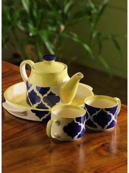 ExclusiveLane - 'Sea-Tea' Handpainted Tea Cups & Kettle Set With Tray In Ceramic