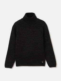 ELLE - Girls Black Solid Turtle Neck Full Sleeves Sweater
