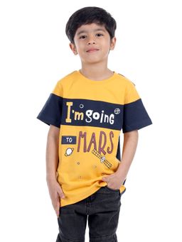 3PIN - Boys Colorblock I Am Going To Mars Typography Printed Cotton T-shirt