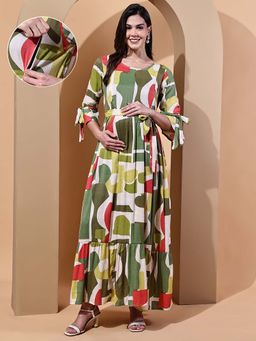 Moms Maternity - Geomatric Cotton Slub Maxi Dress