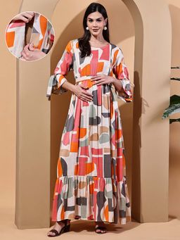 Moms Maternity - Geomatric Cotton Slub Maxi Dress