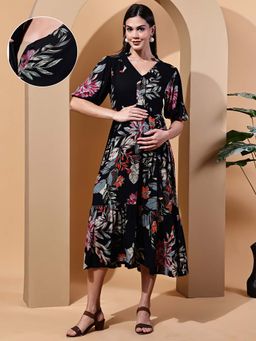 Moms Maternity - Floral Rayon Maternity Midi Dress