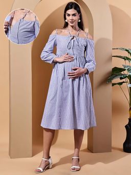 Moms Maternity - Stripes Cotton Maternity Midi Dress