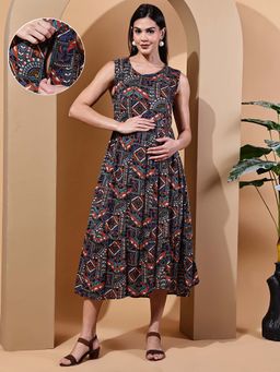 Moms Maternity - Jaipuri Rayon Maternity Midi Dress