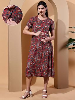 Moms Maternity - Jaipuri Rayon Maternity Midi Dress