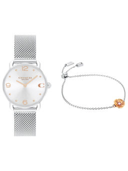 Coach - Elliot Qtz Basic Silver White Round Dial Women Watch & Bracelet (14000104) (M)