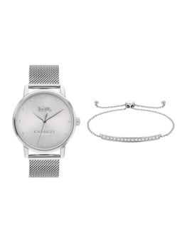 Coach - Grand Qtz Basic Silver White Round Dial Women Watch & Bracelet (14000106) (M)