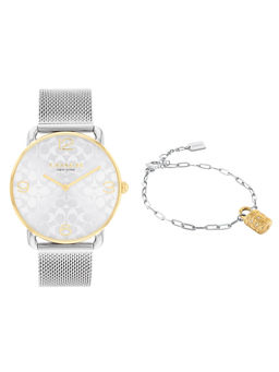Coach - Elliot Qtz Basic Silver White Round Dial Women Watch & Bracelet (14000117) (M)