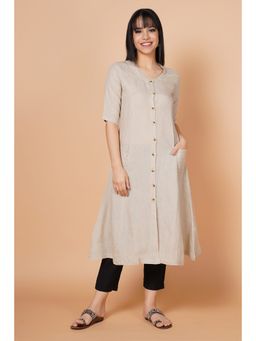 Barara Ethnic - Beige A-line Linen Kurta