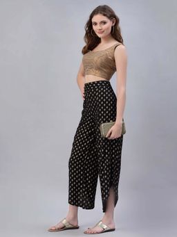 Juniper - Womens Black Rayon Printed Tulip Dhoti Pant