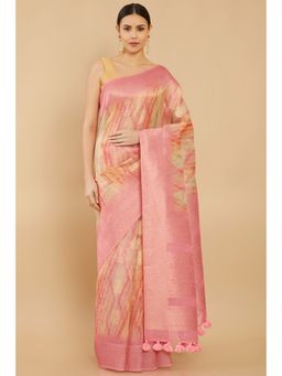 Soch - Women Pink Organza Printed Saree with Stitched Blouse