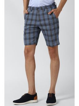 Peter England - Men Blue Check Slim Fit Casual Shorts
