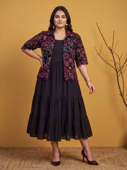 AZIRA - Women Black Tiered Midi Dress