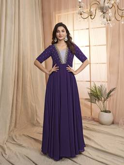 INDDUS - Purple Women Ethnic Embroidered Maxi Dress