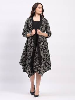 ME & I - Womens Black Embroidered Midi Dress
