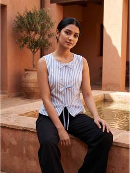 Vastara TheLabel - Women Stripes White Handloom Organic Cotton Top