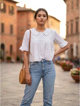 Vastara TheLabel - Women Printed White Handloom Organic Cotton Top