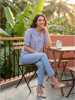 Vastara TheLabel - Women Stripes Blue Handloom Organic Cotton Top