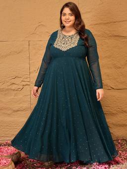 INDDUS - Teal Women Floral Printed Maxi Dress