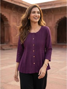 ZNKL - Purple Cotton Pleated Regular Top