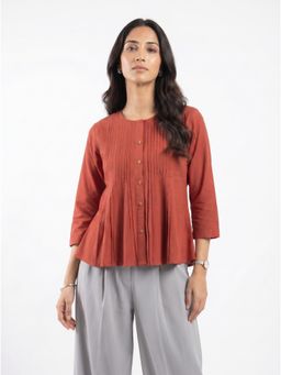 ZNKL - Rust Cotton Pleated Regular Top