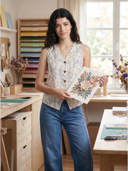 ZNKL - White Floral Cotton Cut Out Vest Top