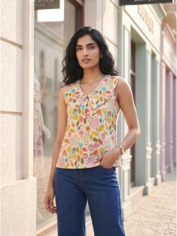 ZNKL - Cream Cotton Layered Regular Top