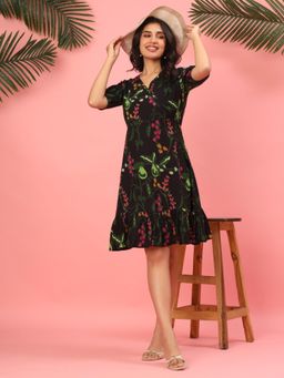 VEDANA - Black Noir Bloom Ruffle Dress