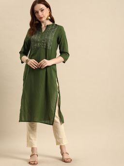 Rama's - Women Green Printed Yoke Design Pure Cotton Kurta