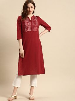 Rama's - Women Red Printed Yoke Design Pure Cotton Kurta